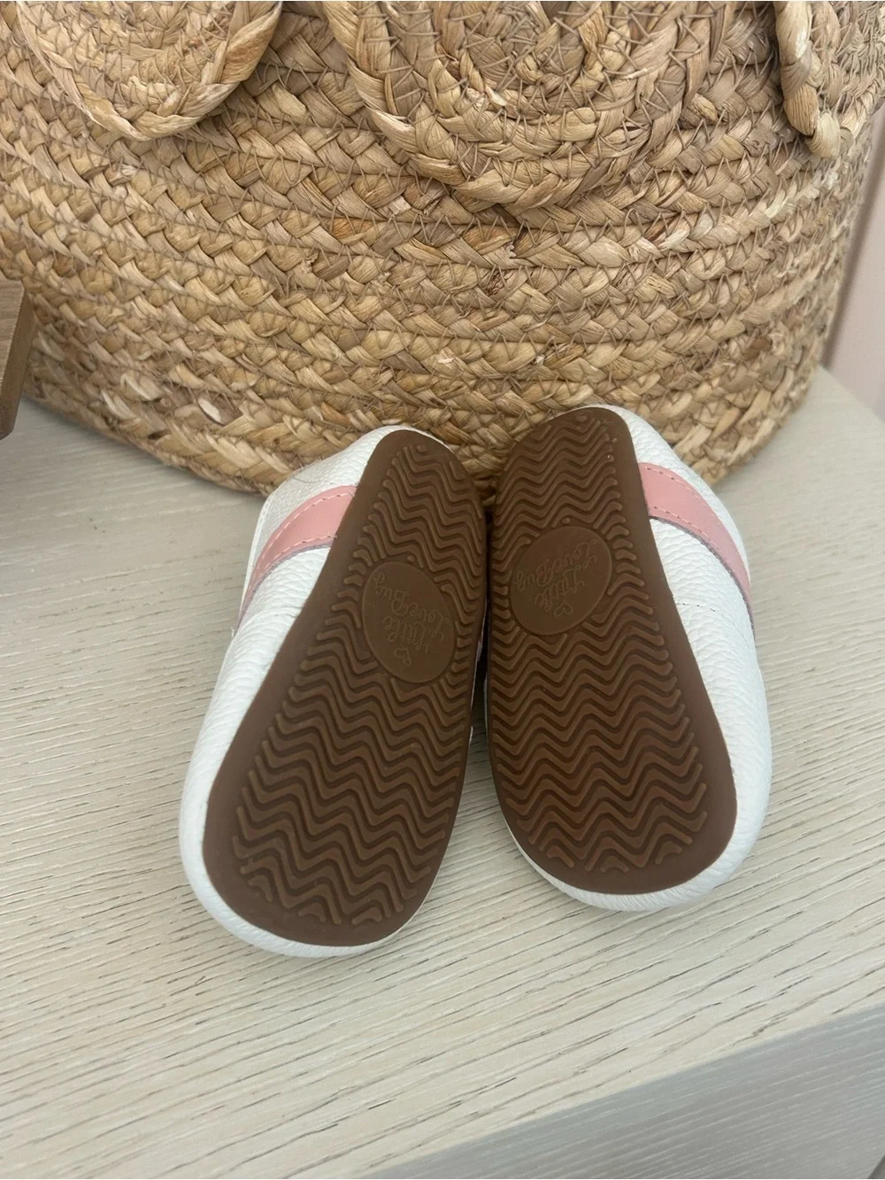 White and Pink Kids Leather Lace-Up Sneakers